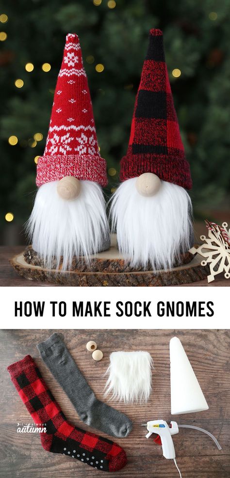 Learn how to make adorable sock gnomes for Christmas or any other holiday! Gnomes For Christmas, How To Make Socks, Sock Gnomes, Soya Mumu, Holiday Crafts Diy, Christmas Crafts To Make, Christmas Tree Ideas, Gnomes Crafts, Holiday Crafts Christmas