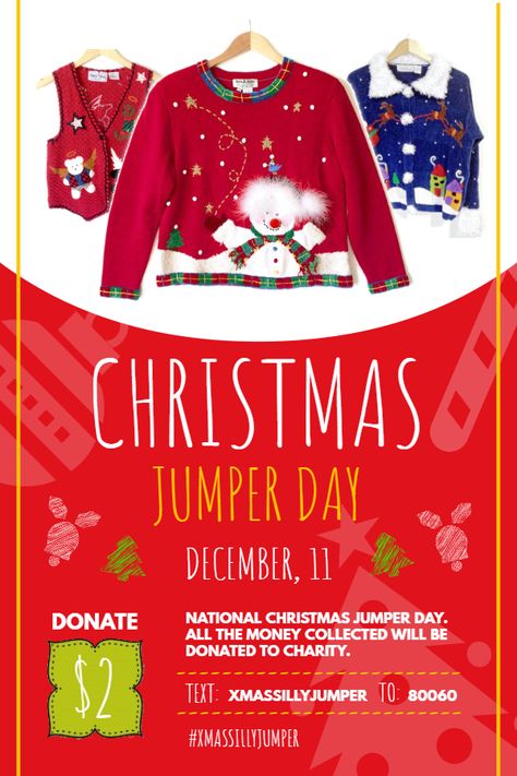 Christmas Jumper Day Invitation Poster Idea Red Christmas Jumper, Jumper Ideas, Invitation Poster, Sewing Desk, Christmas Jumper Day, Poster Template Free, Poster Idea, Email Invitation, Cool Ear Piercings