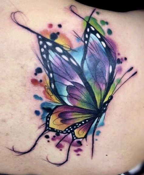 Watercolor Butterfly Tattoo, Tattoo Abstract, Butterfly Tattoo Cover Up, Colorful Butterfly Tattoo, Butterfly Tattoos For Women, Inspiration Tattoos, Tattoo Girls, Tatuaje A Color, Butterfly Tattoo Designs