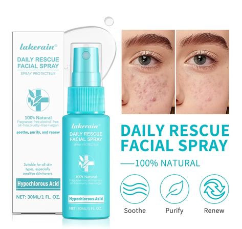 Daily Rescue Hypochlorous Acid Facial Spray The Daily Rescue Facial Hypochlorous Acid Cleanser, your versatile solution for adult and teenage acne, eczema, and post-workout skincare. Hypoallergenic, dermatologist-tested, and preservative-free, it’s gentle on all skin types. Refresh and rejuvenate with this stable, effective daily toner and lash spray.

Designed to rescue your skin from daily ... Hypochlorous Acid, All Purpose Cleaner, Skin Care Cleanser, Facial Spray, Facial Mist, Dry Scalp, Toner For Face, Spray Can, Cleanser And Toner