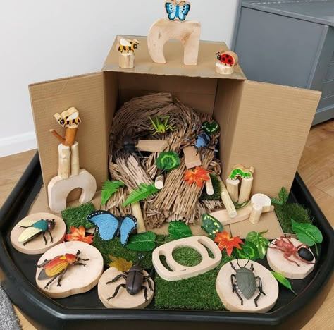 Bug Tuff Tray Ideas, Bug Hotel Ideas, Small World Play Ideas, Sand Tray Ideas Eyfs, Tuff Tray Ideas Toddlers, Bug Activities, Insect Activities, Early Years Classroom, Bug Hotel