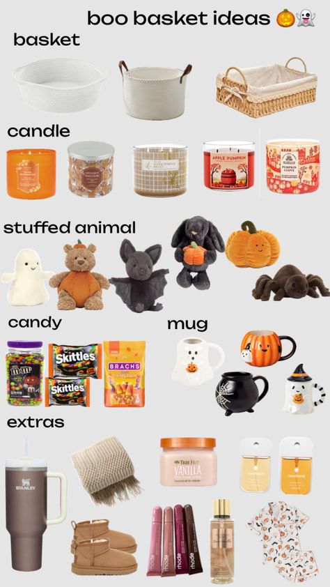 #halloween #boo #boobasket #boobasketideas #gift #halloweeninspo #halloweengiftbasket Halloween Gift Baskets, M M Candy, Halloween Baskets, Apple Candles, Cute Gifts For Friends, Boo Basket, Fall Stuff, Halloween Inspo, Pumpkin Bread