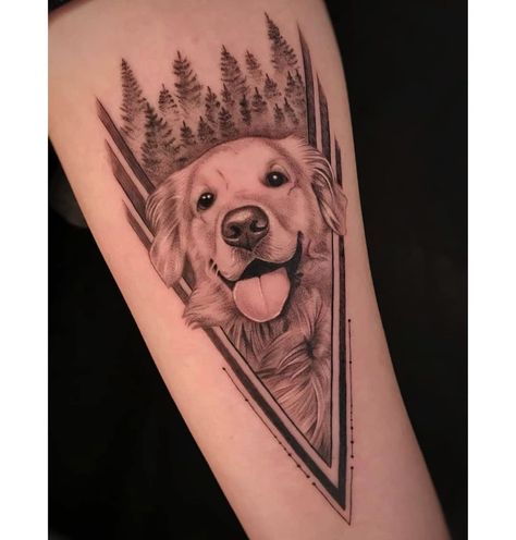 Pet Portrait Tattoos, Golden Retriever Tattoo, Pixie Tattoo, Tatoo Dog, Dog Portrait Tattoo, Small Dog Tattoos, Baby Tattoo Designs, Hipster Tattoo, Nature Tattoo Sleeve