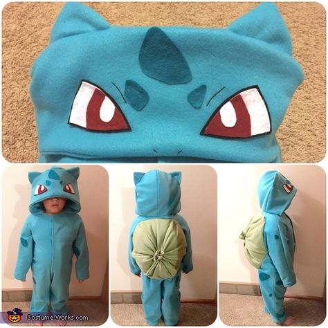 Easy Pokemon Costumes, Squirtle Halloween Costume, Snorlax Costume Diy, Baby Pokemon Costume, Pokemon Group Costume, Pokémon Costume, Bulbasaur Costume Diy, Homemade Pokemon Costumes, Bulbasaur Costume