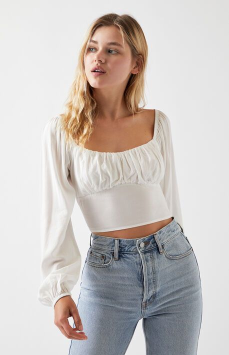 d72fbbccd9fe64c3a14f85d225a046f4desc51839193ri Cute White Tops, Bodice Top, Pacsun Tops, Summer Attire, Influencers Fashion, Kendall Kylie, Casual Chic Style, Kendall + Kylie, Puff Sleeve Top