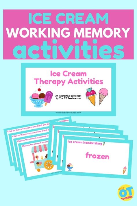 Ice Cream Working Memory Activity - The OT Toolbox Memory Skills Activities, Memory Unit Activities, Bleezer's Ice Cream Activity, Working Memory Games, Working Memory Activities For Kids, Working Memory Activities, Occupational Therapy Interventions, Developmental Milestones Chart, Therapy Interventions