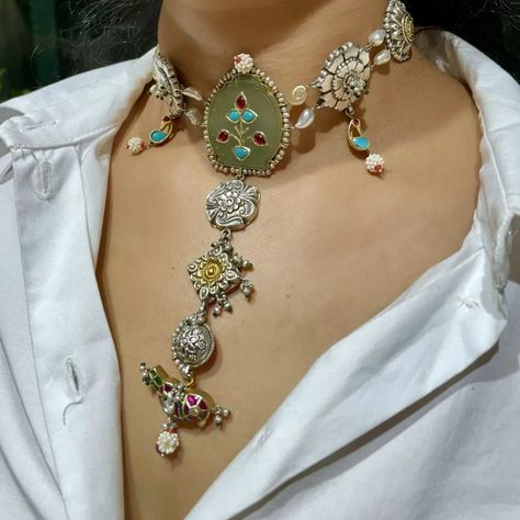 Designer Indian Jewellery, Formal Jewellery, Kundan Kada, Indian Silver Jewellery, Rajasthani Jewellery, Heavy Jewellery, Vintage Indian Jewelry, Heavy Necklace, Silver Jewelry Accessories