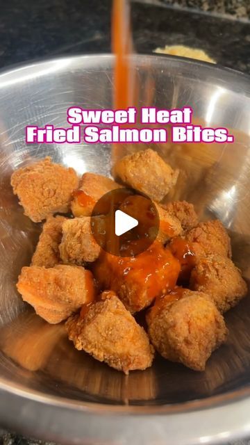 DaDrunkMonkey llc.  📌 on Instagram: "Sweet Heat Fried Salmon Bites 😋" Sauce For Salmon Bites, Fried Salmon Bites Recipe, Salmon Bites Bowl, Fried Salmon Bites, Salmon Bites Recipe, Salmon Bites, Pan Fried Salmon, Fried Salmon, Sweet Heat