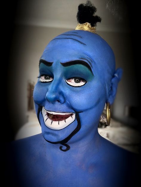 Aladdin Makeup Ideas, Aladdin Genie Makeup, Aladdin Face Paint, Genie Face Paint, Disney Makeup Looks, Genie Makeup, Makeup Looks Full Face, Aladdin Genie Costume, Aladdin Makeup