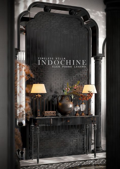 Indochine living room :: Behance Indochinese Interior, Indochine Interior Vietnam, New Chinese Style Interior, Indochine Living Room, Indochina Interior, Behance Interior, Modern Asian Decor, Chinese Living Room, Chinese Interior Design