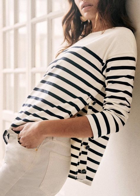 Tomboy Shirts, Breton Style, Style Parisienne, Breton Stripes, Parisian Chic Style, Parisian Chic, Printed Denim, Boat Neckline, Organic Baby