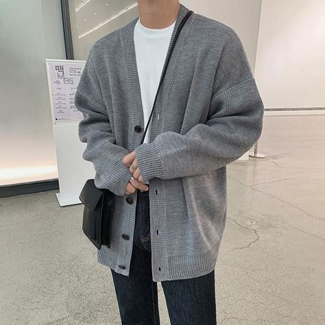 Cardigan Outfit, 150 Lbs, Thick Sweaters, Grey Outfit, Open Knit Cardigan, Garment Labels, 가을 패션, Casual Winter Outfits, Korean Men