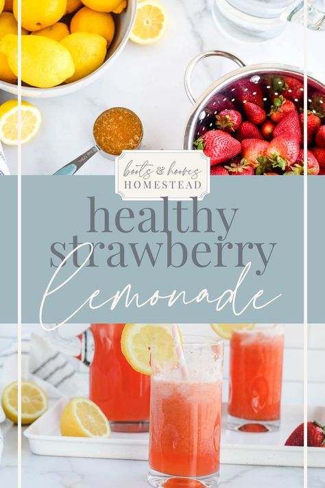 This healthy strawberry lemonade recipe is naturally sweetened with a little honey. The best part about it – it’s easy to make and tastes delicious. It’s sweetened with honey instead of processed white sugar, making it good for you. This sweet drink is perfect for a hot day! The strawberries add a nice contrast to the tart lemonade and pairs deliciously with the real honey, making it the perfect summer drink. Healthy Strawberry Lemonade, Fresh Strawberry Lemonade, Good Lemonade Recipe, Honey Making, Easy Strawberry Lemonade, Healthy Lemonade, Sugar Free Lemonade, Organic Lemonade, Homemade Strawberry Lemonade