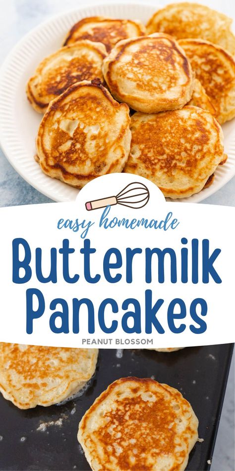 Deliciously golden and crispy, these fluffy buttermilk pancakes can be made in a big batch for the freezer and then reheated for a busy morning breakfast. Or griddle up a batch and keep them warm in the oven to serve family style for a delicious family breakfast on the weekend. Make Ahead Pancakes, Buttermilk Pancakes From Scratch, Busy Morning Breakfast, Homemade Buttermilk Pancakes, Homemade Pancakes Fluffy, Fluffy Buttermilk Pancakes, Best Frozen Meals, Crispy Pancakes, Peanut Gallery