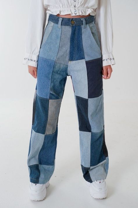 Patchwork Jeans Outfit, Denim Patchwork Jeans, Denim Clothes, Patchwork Clothes, Diy Jeans, Moda Denim, Diy Vetement, Moda Jeans, Patchwork Denim