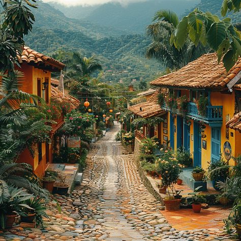 South America Landscape, South American Landscape, Latin America Architecture, Tropical Town Aesthetic, South America Architecture, Central American Architecture, South American Jungle, South American Culture, South American Aesthetic