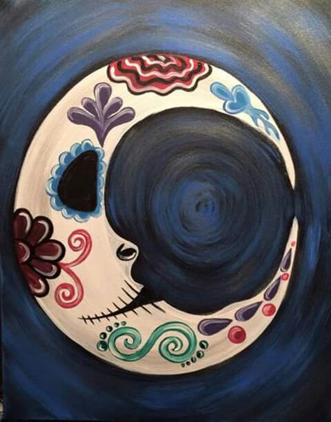 La Luna Sugar Skull Painting, Coffee Canvas, Den Mrtvých, Artsy Painting, Painting Parties, Day Of The Dead Art, Best Paint, Skull Painting, Painting Classes