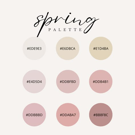 Get inspired for srping with this spring color palette including hex codes #springcolor #colorpalette #colors #canva Hex Code Aesthetic, Mauve Color Palette Hex Codes, Soft Pink Color Palette Hex Code, Color Palette For Planner, 12 Color Palette Hex Codes, Color Pallettes Aesthetic Code, Coquette Hex Codes, Brand Kit With Hex Codes And Fonts, Excel Color Palette Codes