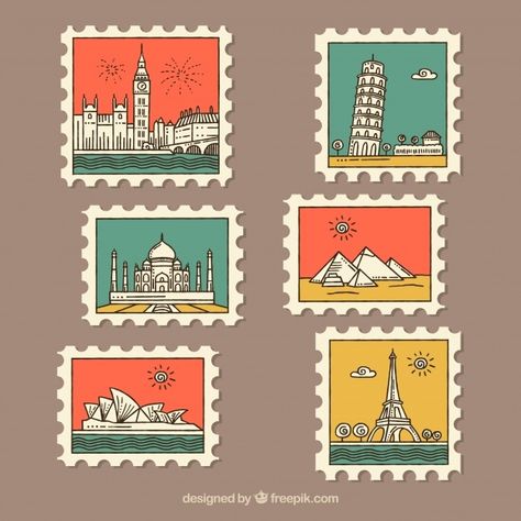 طوابع بريد, Nursery Stickers, Travel Stamp, Postal Vintage, Banana Art, Post Stamp, Postal Stamps, Travel Design, Architecture Sketch