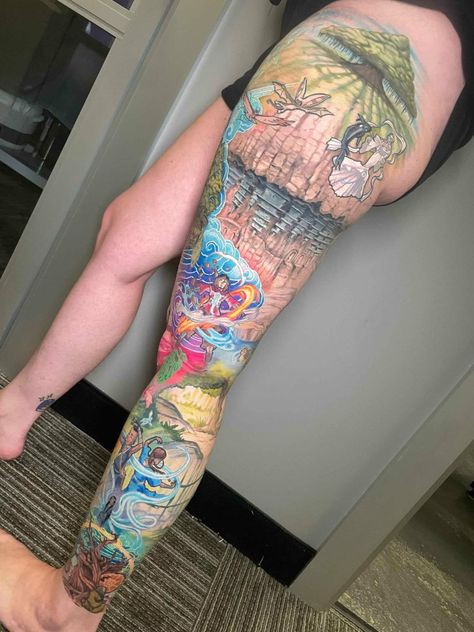 My Leg Sleeve! -  #Leg #Sleeve Avatar The Last Airbender Tattoo Design, Avatar The Last Airbender Sleeve Tattoo, Legend Of Korra Tattoo Ideas, The Legend Of Korra Tattoo, Avatar Korra Tattoo, Avatar Inspired Tattoos, Atla Tattoo The Last Airbender, Small Atla Tattoo, Uncle Iroh Tattoo Ideas