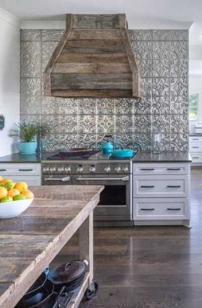 23 Tin Backsplash Design Ideas for Your Kitchen | Sebring Design Build Punched Tin Backsplash, Tin Tile Backsplash Kitchen, Stamped Tin Backsplash, Tin Wall Tiles, Pressed Tin Backsplash, Tin Tile Backsplash, Tin Backsplash Kitchen, Kitchen Vision Board, Davenport House