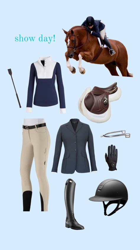 Horse show day Hunter Jumper Outfits, Horse Riding Fashion, Western Pleasure Outfit, Riding Outfit Equestrian, Equestrian Style Outfit, English Outfit, English Riding Outfit, Horseback Riding Outfits, Horse Riding Outfit