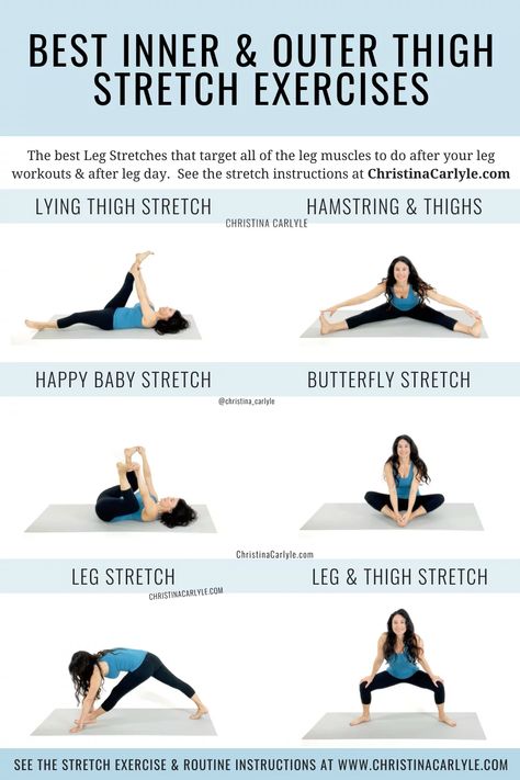 The 13 best leg stretches to do after leg workouts and leg day that target all of the leg muscles including inner and outer thigh stretches. Thigh Stretches, Best Leg Stretches, Cheer Training, Yoga For Legs, Inner Thigh Stretches, Stretches For Legs, Leg Stretches, Before Workout, Post Workout Stretches