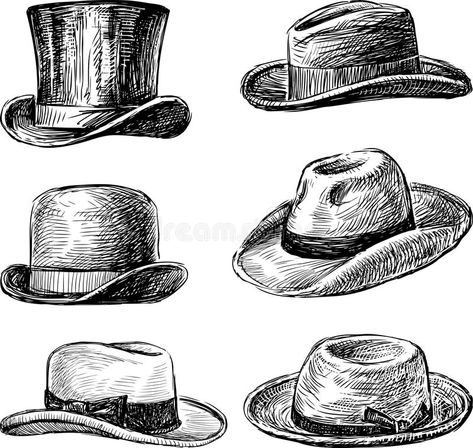 Top Hat Drawing, Drawing Hats, Hat Drawing, Hat Illustration, Hats Collection, Collection Illustration, Hat Vector, Man Sketch, Graphic Quotes