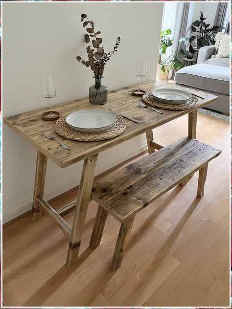 Coffee Table Sets - The struggle is over. You don't have to look for it anymore. Just get it from here by clicking on the link. Wooden Bench Table, Dining Table And Bench, Small Kitchen Tables, Wood Farmhouse, Small Dining Table, Reclaimed Pine, Dining Table With Bench, Kitchen Dining Tables, Natural Honey