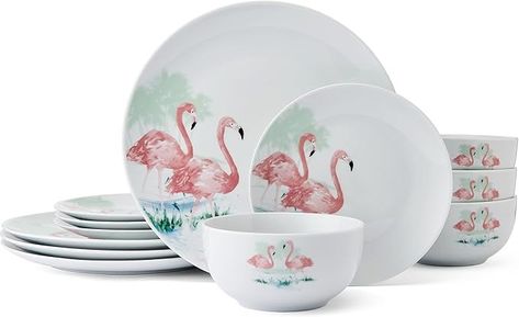 Amazon.com | Studio Nova Tahiti Coastal 12 Piece Dinnerware Set, Service for 4, Multicolored: Dinnerware Sets Coastal Dinnerware, Ocean Tropical, Porcelain Dinnerware, Salad Plate, Game Room Furniture, Outdoor Shade, Dinnerware Set, Kitchen Dining Furniture, Dinnerware Sets