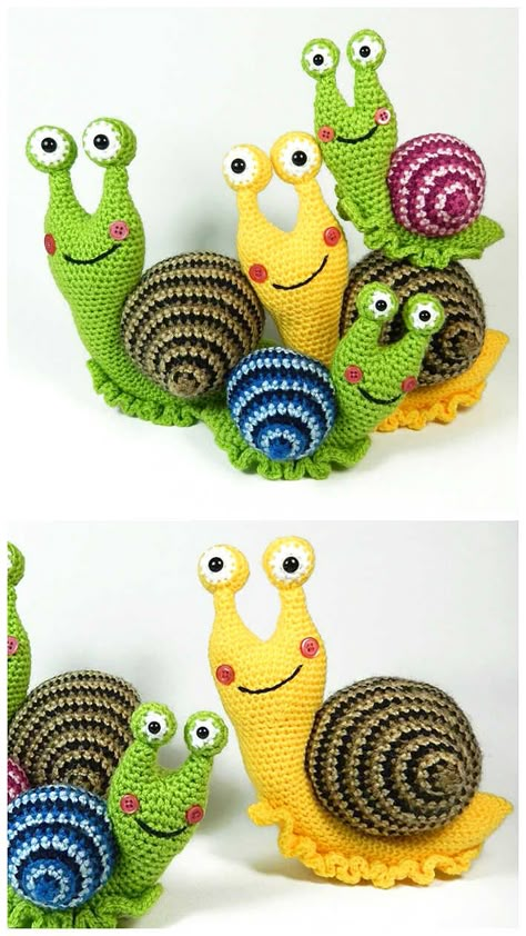 Amigurumi Snail Free Pattern - Free Amigurumi Amigurumi Snail, Crochet Snail, Slip Stitch Crochet, Free Crochet Amigurumi, Crochet Rainbow, Animal Amigurumi, Crochet Animal Amigurumi, Quick Crochet Patterns, Crochet Bee