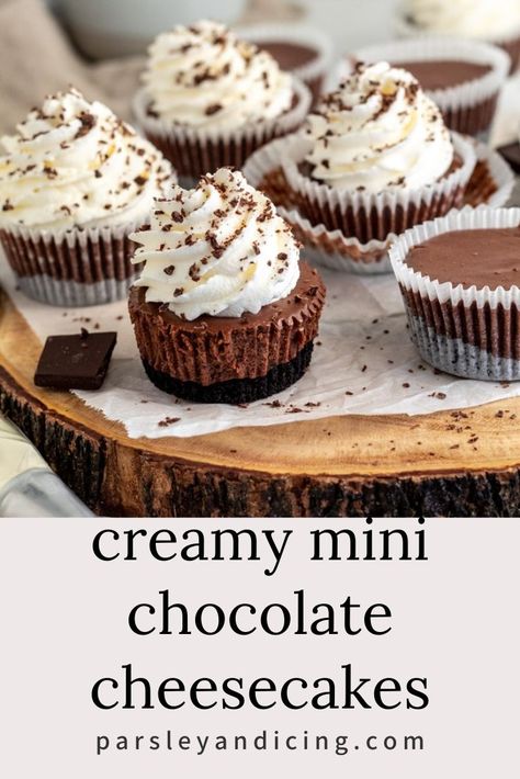 Mini Chocolate Cheesecakes Easy, Mini Chocolate Chip Desserts, No Bake Mini Chocolate Cheesecake, Mini Coffee Cheesecakes, Mini Chocolate Pie, Mini Chocolate Cheesecakes, Chocolate Cheesecake Cupcakes, Cook Desserts, Cheesecake Cupcakes Recipe