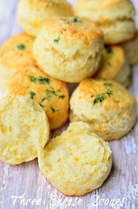 Three Cheese Scones | Perfect scones to serve any time of the day, soft, easy and cheesy! from willcookforsmiles.com | #bread #scones Dinner Scones, Scones Cheese, Cheesy Scones, Texas Roadhouse Rolls, Will Cook For Smiles, Cheese Dinner, Cheese Scones, Savory Scones, Three Cheese