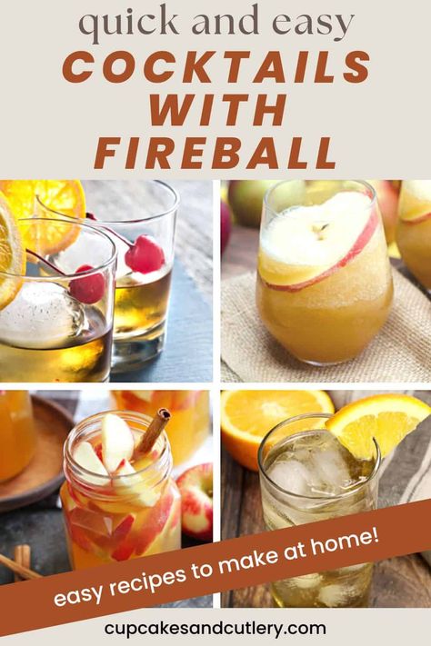 Need winter cocktail ideas? These Fireball Cocktails are sweet and flavorful with just the right amount of cinnamon kick. Browse this list of fun and easy Fireball drinks when the weather cools down. If you love cinnamon whisky, these mixed drink ideas are perfect for you. Fireball Mixed Drink, Fall Drinks With Fireball, Fireball Fall Cocktails, Fireball Halloween Drinks, Fire Themed Cocktails, Fire Ball Drinks Cocktails, Fireball Cocktails Holidays, Fireball Drinks Easy, Cocktails With Fireball Whiskey