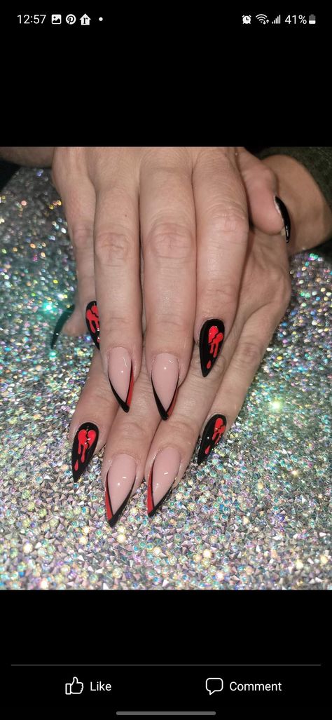 Drip Heart Nails, Heartbreak Nails Design, Heartbreak Nail Designs, Heart Break Nails, Heartbreaker Nails, Breakup Nails, Emo Valentines Nails, Heartbreak Nails, Spooky Valentines Nails