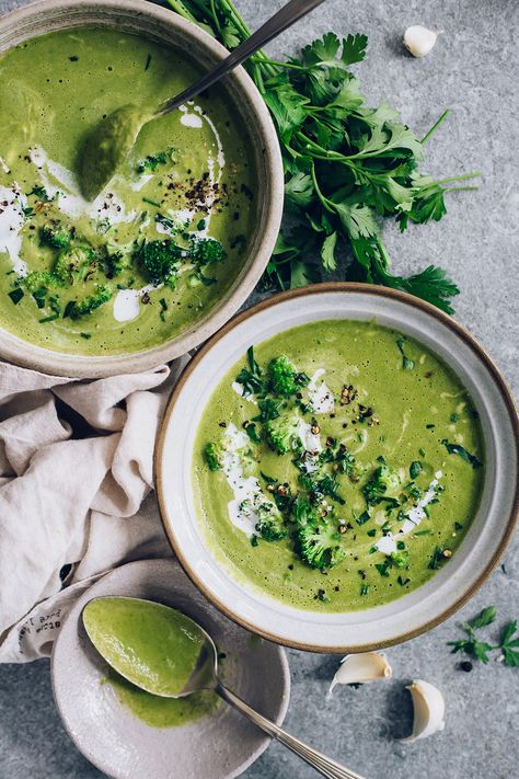 Cream of Broccoli Soup - A Healthier Version Broccoli Soup Photography, Green Soup Photography, Broccoli Soup Healthy, Warming Soups, Recipes Broccoli, Tuscan Bean Soup, Healthy Broccoli, Cream Of Broccoli, Light Soups