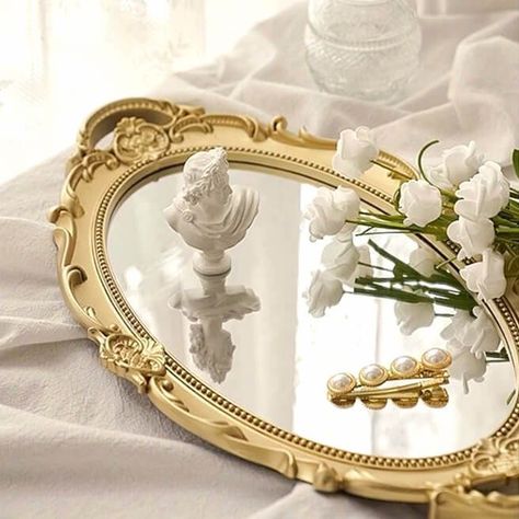 Fruit Jewellery, Acrylic Mirror Sheet, Gold Mirror Tray, Retro Vanity, Vintage Style Mirror, Dressing Table Decor, Jewelry Dresser, Perfume Storage, Perfume Jewelry