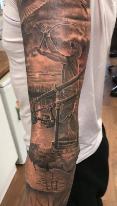 Finished carp fishing sleeve by Paul Boxall 😃👍🏻 | By Brothers in Arts Tattoo company ltd Fishing Sleeve Tattoo, Carp Fish Tattoo, Carp Fishing Tattoo, Carp Tattoo Design, Fishing Tattoo For Men, Fishing Tattoo Ideas, Fishing Tattoos, Fishing Tattoo, Fisherman Tattoo