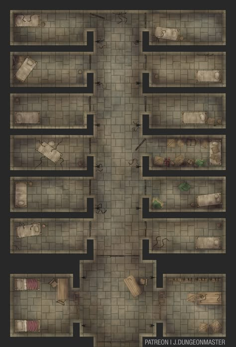 Dnd Jail Cell Map, Jail Battlemap, Hotel Rpg Map, Dnd Prison Map, Prison Battlemap, Dnd House Map, D&d Dungeon Map, Dnd Prison, Dnd Dungeon Maps