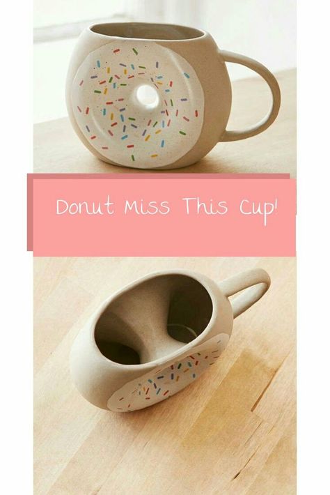 Cute Donut Cup Donut Cup, Clay Classes, Cute Donuts, Donut Shape, Coffee Decor, Ap Art, Sugar Bowl Set, Donuts, Ceramic Mug