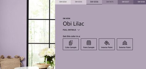 Obi Lilac Sherwin Williams, Lilac Paint Color, Purple Paint Color, Lilac Paint, Purple Paint Colors, Purple Paint, Sherwin Williams Paint Colors, Paint Projects, Interior Paint Colors