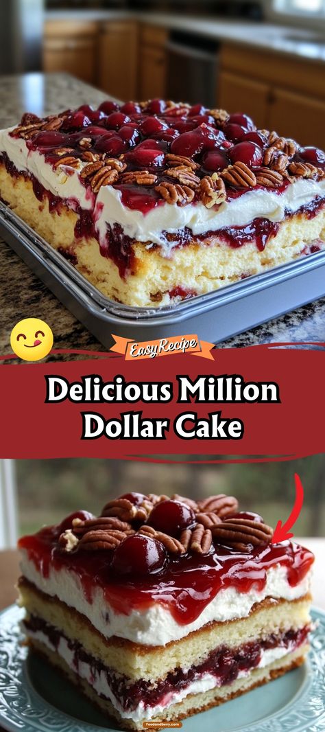 Treat yourself to the luxurious taste of the Million Dollar Cake. Layers of fluffy cake, creamy filling, and juicy fruit come together to create a dessert that's truly worth its name. It's a showstopper that's sure to impress your guests! #MillionDollarCake #DecadentDessert #PartyPerfect Millionaire Cake Recipe, Million Dollar Recipes, Million Dollar Dessert, Sour Desserts, Million Dollar Cake Recipe, Million Dollar Cake, Dollar Cake, Southern Cakes, Sweet Cherry Pie