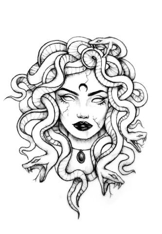 Medusa Tattoo Design Thigh, Flower Medusa Tattoo, Korean Mehndi, Medusa Tattoo Stencil Simple, Small Medusa Tattoo Design, Madosaya Tattoo, Simple Medusa Tattoo Outline, Madusa Drawings Simple Tattoo, Madusa Drawings Beautiful