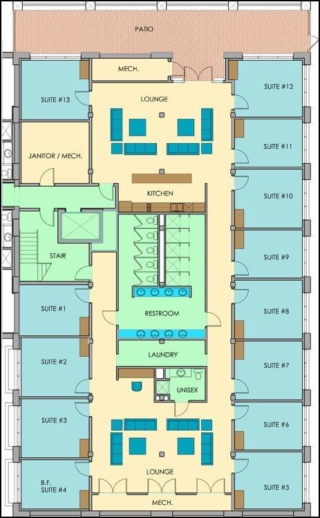 Student Accomodation Floor Plan, Homeless Shelter Floor Plans, Doorway Design Ideas, Orphanage Home Design, Dorm Layout Ideas Floor Plans, Student Housing Plan, Bunker Floor Plans, Dormitory Floor Plan, Dorm Floor Plan