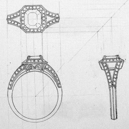 Jewelry Design Drawing Perspective | here is another ring design by Barry Jewellery Drawing, Classic Drawing, Drawing Jewelry, Ring Sketch, View Drawing, Jewelry Sketch, Jewelry Rendering, Simple Silver Jewelry, Antique Jewelry Rings