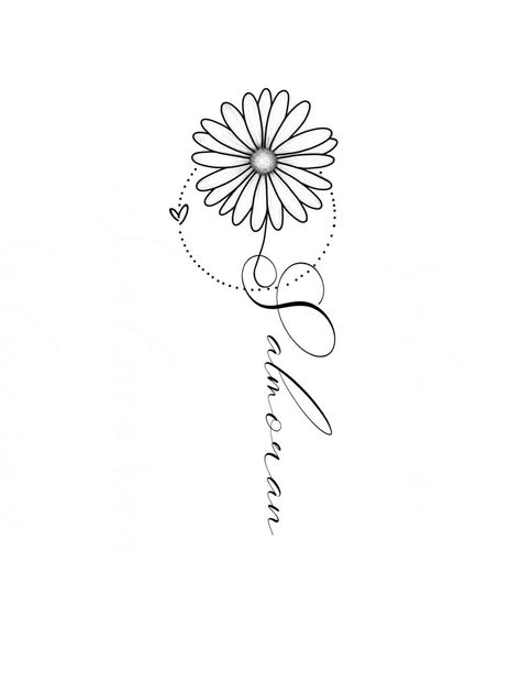 Daisy And Name Tattoo, Be The Sunshine Tattoo, Sunflower With Name Tattoo, Daisy Tattoo Outline, Daisy Tattoo With Name, Daisy Tattoo Designs Drawings, Daisy Name Tattoo, Penny Tattoo, Tato Nama