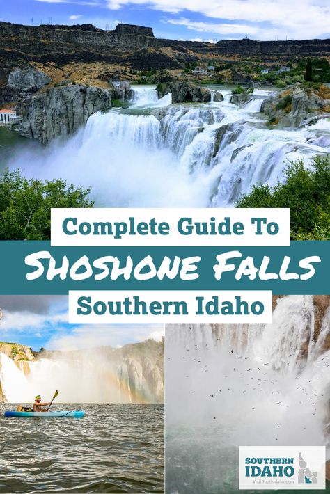 Here's a complete guide to Shoshone Falls, a huge waterfall found in Southern Idaho near Twin Falls. It has the nickname of Niagara of the West. #shoshonefalls #twinfalls #southernidaho Shoshone Falls Idaho Waterfalls, Huge Waterfall, Shoshone Falls Idaho, Idaho Living, Pnw Adventures, Shoshone Falls, Explore Idaho, Idaho Vacation, Idaho Adventure