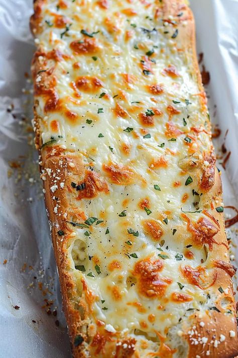 Cheesy Garlic Bread Extravaganza Garlic Bread With Mozzarella Cheese, Baguette Garlic Cheese Bread, French Bread Cheese Bread, Cheesy Herb Bread, Sourdough Garlic Cheese Bread, Diy Garlic Bread, Garlic Mozzarella Bread, Crazy Bread Recipe, Homemade Cheesy Garlic Bread