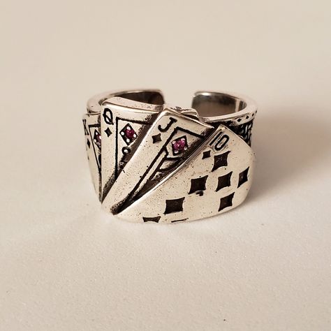 🔮 More special items at link below 👇 https://www.etsy.com/shop/TrendyRocks ---------------------------------------- Orders totaling $35 and over Receive FREE SHIPPING for U.S customers Orders totaling $75 USD and over Receive FREE SHIPPING for international customers ---------------------------------------- The ring size is adjustable Unisex ring, design for all Sterling silver plated, CZ crystal ---------------------------------------- We carefully package individual items. This item can be g Playing Card Ring, Cool Rings For Men, Cool Ring, Funky Rings, Chunky Ring, Dope Jewelry, Thumb Ring, Weird Stuff, Chunky Rings