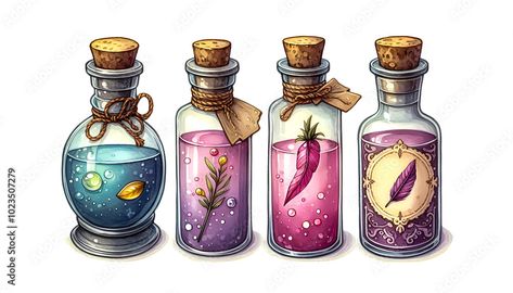 ✨🧪 Unleash the magic with these enchanting watercolor potion bottles, beautifully isolated on a clean white background. Perfect for Halloween, mystical projects, or fantasy-inspired creations. Whether for invitations, decor, or illustrations, these magical bottles add an imaginative touch to any design. Pin now and start crafting your spellbinding creations! 🧙‍♀️✨

#WatercolorClipart #PotionBottles #MagicalDesigns #FantasyArt #MysticalInspiration #CreativeProjects #WhimsicalArt #DIYDesigns Magic Potion Illustration, Potion Bottle Illustration, Potion Bottle Art, Potion Illustration, Magical Watercolor, Witchy Tattoos, Jar Of Hearts, Potion Bottles, Potion Bottle